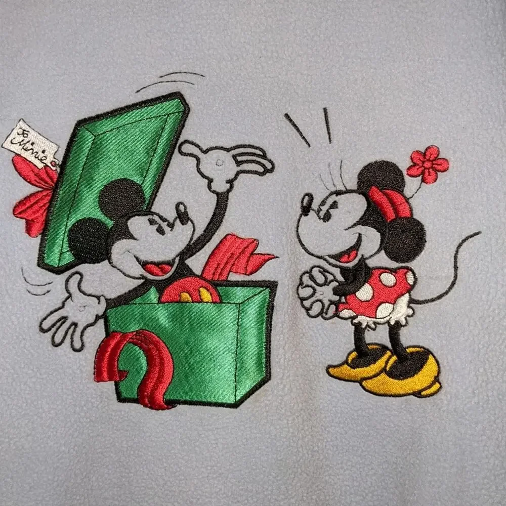 Disney Blue Mickey & Minnie Christmas Gift Long Sleeve Fleece Pullover Top L - Picture 6 of 10